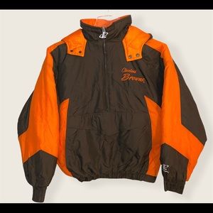 Vintage Cleveland Browns Logo Athletic Jacket Pockets And Hood Double Side Logo